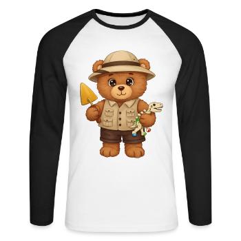 Teddybär Archäologe - Unisex Baseballshirt langarm - Weiß/Schwarz - Vorne - Nik (191cm)