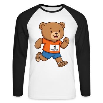 Teddybär Marathonläufer - Unisex Baseballshirt langarm - Weiß/Schwarz - Vorne - Nik (191cm)