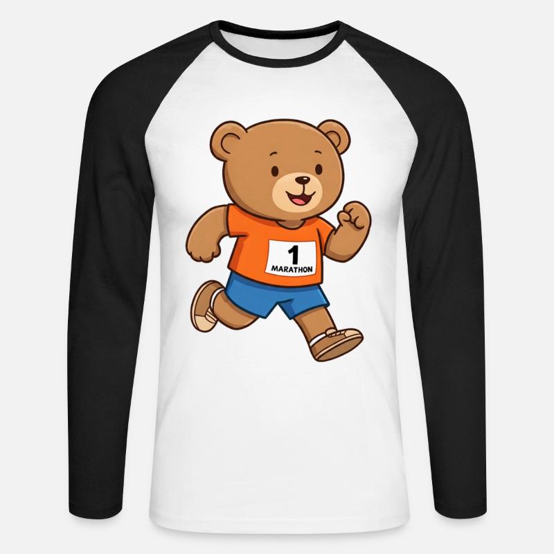 Teddybär Marathonläufer - Unisex Baseballshirt langarm - Weiß/Schwarz