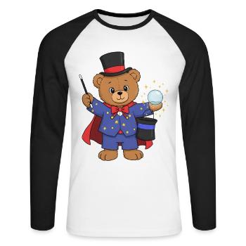 Teddybär Zauberer - Unisex Baseballshirt langarm - Weiß/Schwarz - Vorne - Nik (191cm)
