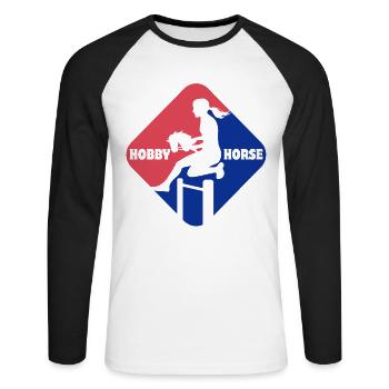 Cheval de loisir - Cheval de loisir - Équitation - Cadeau - T-shirt baseball manches longues Homme - blanc/noir - Devant - Nik (191cm)