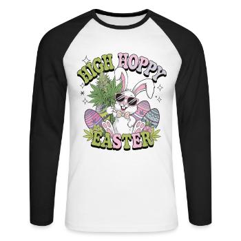 Funny Easter Bunny with Weed – High Hoppy Easter - Unisex Long Sleeve Baseball T-Shirt - white/black - Front - Nik (191cm)