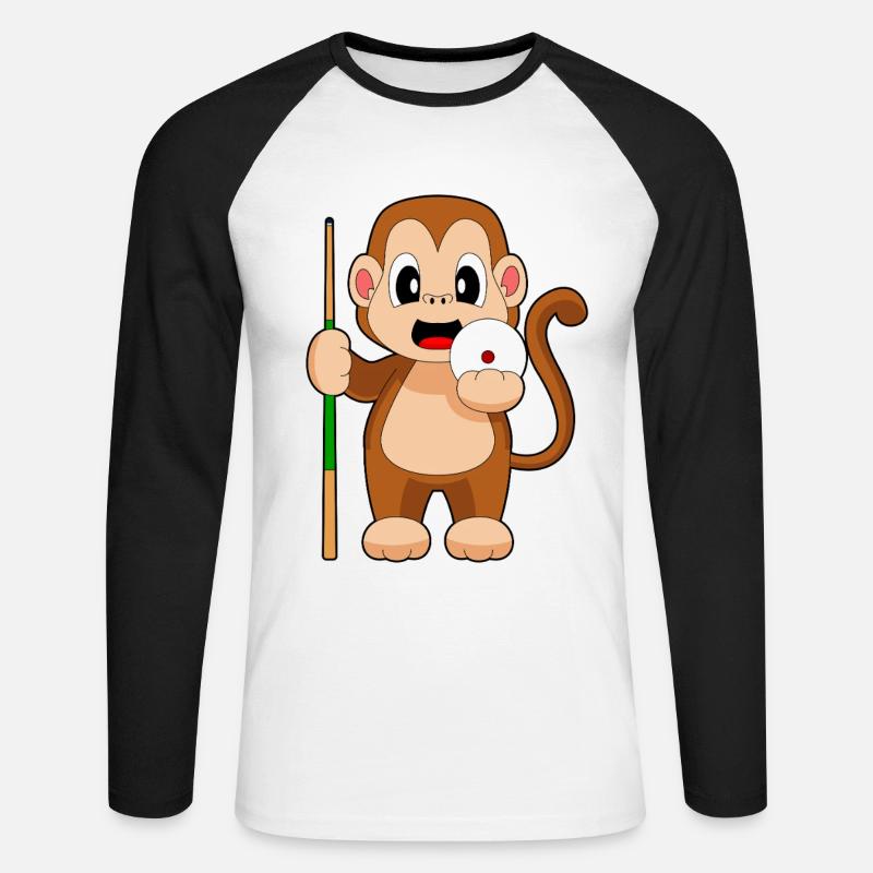 Queue de billard Monkey - T-shirt baseball manches longues Homme - blanc/noir