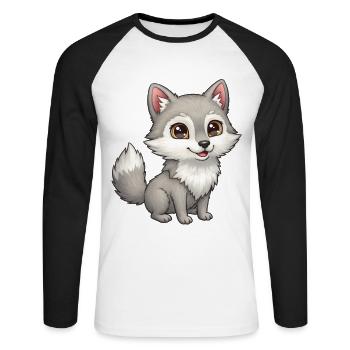 Animal Cartoon Wolf - Unisex Long Sleeve Baseball T-Shirt - white/black - Front - Nik (191cm)