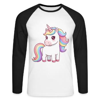 Licorne de dessin animé animalier - T-shirt baseball manches longues Homme - blanc/noir - Devant - Nik (191cm)
