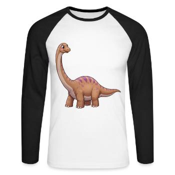 Dino Cartoon Apatosaurus - Unisex Long Sleeve Baseball T-Shirt - white/black - Front - Nik (191cm)