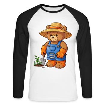 Teddy Bear Gardener - Unisex Long Sleeve Baseball T-Shirt - white/black - Front - Nik (191cm)