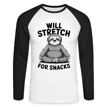 Yoga Essen Humor: Werde Stretchen Für Snacks - Unisex Baseballshirt langarm - Weiß/Schwarz - Vorne - Nik (191cm)