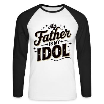 Mein Vater ist mein Idol – Geschenk für Papa - Unisex Baseballshirt langarm - Weiß/Schwarz - Vorne - Nik (191cm)