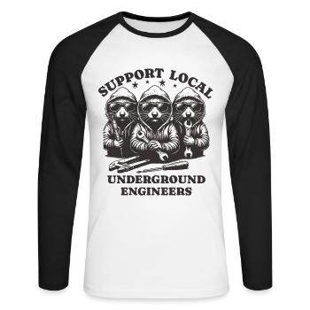 Mole Love Support Ingénieurs souterrains locaux - T-shirt baseball manches longues Homme - blanc/noir - Devant - Nik (191cm)