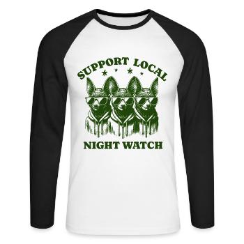 bat Love Support Local night watch - Unisex Long Sleeve Baseball T-Shirt - white/black - Front - Nik (191cm)