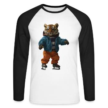 Tiger - Unisex Baseballshirt langarm - Weiß/Schwarz - Vorne - Nik (191cm)