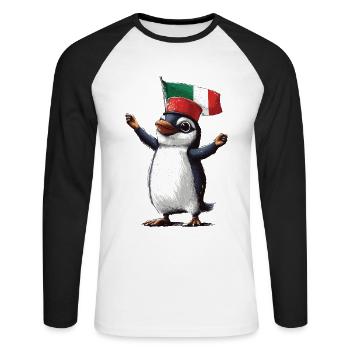 Pinguin - Unisex Baseballshirt langarm - Weiß/Schwarz - Vorne - Nik (191cm)