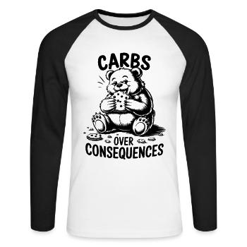 Carbs Über Konsequenzen Für Food Lover Humor - Unisex Baseballshirt langarm - Weiß/Schwarz - Vorne - Nik (191cm)