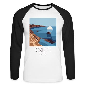 Crète Grèce Souvenir : Méditerranée - T-shirt baseball manches longues Homme - blanc/noir - Devant - Nik (191cm)