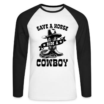 Sauvez un cheval, montez un cow-boy - Spruch - T-shirt baseball manches longues Homme - blanc/noir - Devant - Nik (191cm)