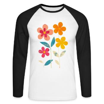 Matisse Inspired: Retro Floral Pattern Floral - Unisex Long Sleeve Baseball T-Shirt - white/black - Front - Nik (191cm)