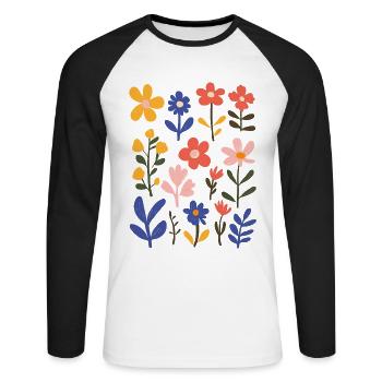 Matisse inspires: Cheerful floral pattern colorful - Unisex Long Sleeve Baseball T-Shirt - white/black - Front - Nik (191cm)