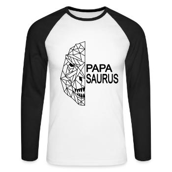 Papa Saurus Vater Vatertag Dinosaurier - Unisex Baseballshirt langarm - Weiß/Schwarz - Vorne - Nik (191cm)