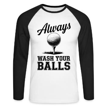 Collecteur de balles de golf Obtenir des balles Laver l’humour - T-shirt baseball manches longues Homme - blanc/noir - Devant - Nik (191cm)