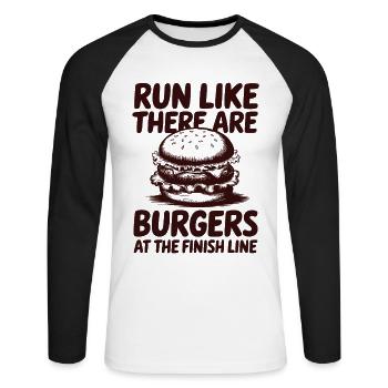 Courir comme un marathonien, burger à l’arrivée - T-shirt baseball manches longues Homme - blanc/noir - Devant - Nik (191cm)