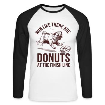 Laufe Wie Ein Marathonläufer Mit Donuts Am Ziel - Unisex Baseballshirt langarm - Weiß/Schwarz - Vorne - Nik (191cm)