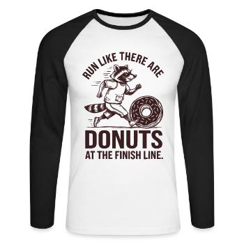 Run like a marathon runner when donuts at the finish line - Unisex Long Sleeve Baseball T-Shirt - white/black - Front - Nik (191cm)