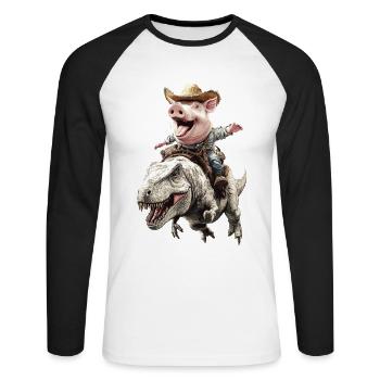 Schwein - Unisex Baseballshirt langarm - Weiß/Schwarz - Vorne - Nik (191cm)