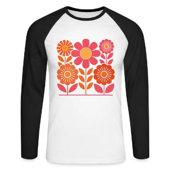 Retro Pink and Orange Flowers with Leaves - Unisex Long Sleeve Baseball T-Shirt - white/black - Front - Nik (191cm)