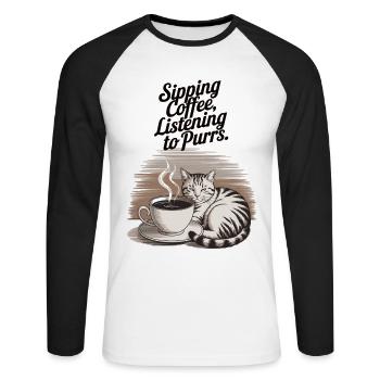 Coffee & cat, relaxation with purring cat - Unisex Long Sleeve Baseball T-Shirt - white/black - Front - Nik (191cm)