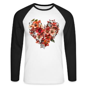 Heart of delicate blossoms - Warm floral splendour - Unisex Long Sleeve Baseball T-Shirt - white/black - Front - Nik (191cm)