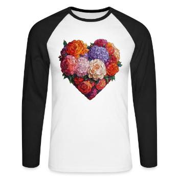 Heart of Lush Blossoms - Colorful Floral Art - Unisex Long Sleeve Baseball T-Shirt - white/black - Front - Nik (191cm)