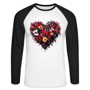 Cœur de fleurs riches - Splendeur florale luxuriante - T-shirt baseball manches longues Homme - blanc/noir - Devant - Nik (191cm)