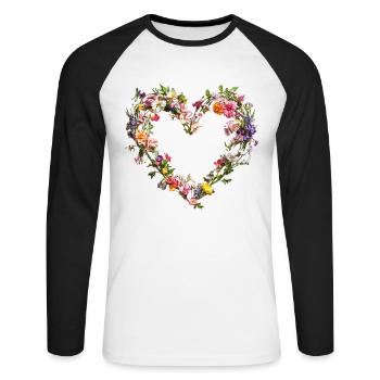 Cœur de fleurs délicates Fleurs printanières - T-shirt baseball manches longues Homme - blanc/noir - Devant - Nik (191cm)