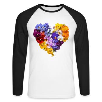 Heart of Pansies - Colorful Blossom Speech - Unisex Long Sleeve Baseball T-Shirt - white/black - Front - Nik (191cm)