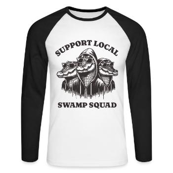 alligator Lovers - Support Local swamp squad - Unisex Baseballshirt langarm - Weiß/Schwarz - Vorne - Nik (191cm)