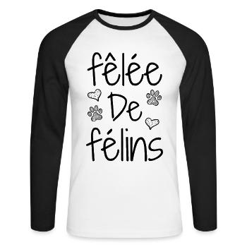 GEKNACKT MIT KATZEN! (chat) - Wortspiele - François - Unisex Baseballshirt langarm - Weiß/Schwarz - Vorne - Nik (191cm)