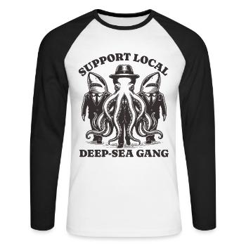 requin Octopus Lovers - Soutien Gang local des grands fonds marins - T-shirt baseball manches longues Homme - blanc/noir - Devant - Nik (191cm)