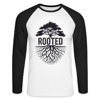 Rooted Tree Baum mit Wurzel Tree with Roots - Unisex Baseballshirt langarm - Weiß/Schwarz - Vorne - Nik (191cm)
