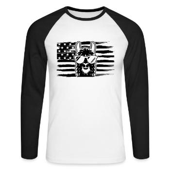 Lama Drapeau US Lama - T-shirt baseball manches longues Homme - blanc/noir - Devant - Nik (191cm)