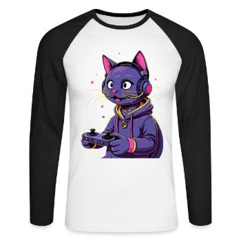 CHAT DE JEU - T-shirt baseball manches longues Homme - blanc/noir - Devant - Nik (191cm)