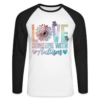 Love someone with autism - Unisex Long Sleeve Baseball T-Shirt - white/black - Front - Nik (191cm)
