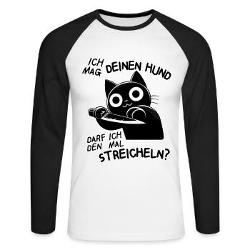 Süße Katze mit Messer – Niedlich, aber tödlich - Unisex Baseballshirt langarm - Weiß/Schwarz - Vorne - Nik (191cm)