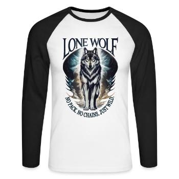 Lone Wolf - No Pack, No Chains, Just Wild - Unisex Long Sleeve Baseball T-Shirt - white/black - Front - Nik (191cm)