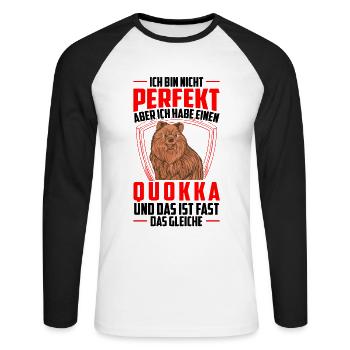 Quokka nicht perfekt Beuteltier Quokka - Unisex Baseballshirt langarm - Weiß/Schwarz - Vorne - Nik (191cm)