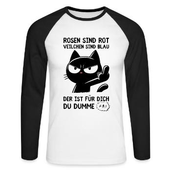 Mittelfinger-Katze – Mehr muss man nicht sagen - Unisex Baseballshirt langarm - Weiß/Schwarz - Vorne - Nik (191cm)