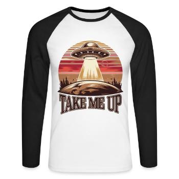 UFO Abduction Retro - Unisex Long Sleeve Baseball T-Shirt - white/black - Front - Nik (191cm)