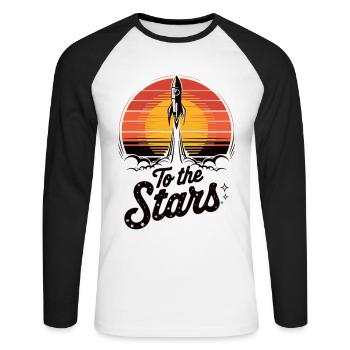 Lancement d’une fusée dans l’espace - T-shirt baseball manches longues Homme - blanc/noir - Devant - Nik (191cm)
