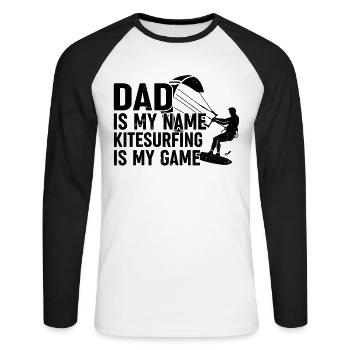 Kiteboarding Dad is my name Kitesurfing is my game - Unisex Long Sleeve Baseball T-Shirt - white/black - Front - Nik (191cm)