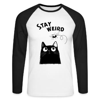 Stay Weird – Lustige schwarze Katze - Unisex Baseballshirt langarm - Weiß/Schwarz - Vorne - Nik (191cm)